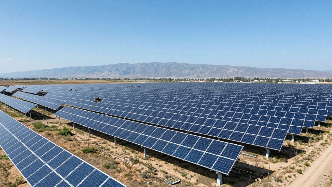 Panneaux solaires photovoltaïques sous un ciel bleu.