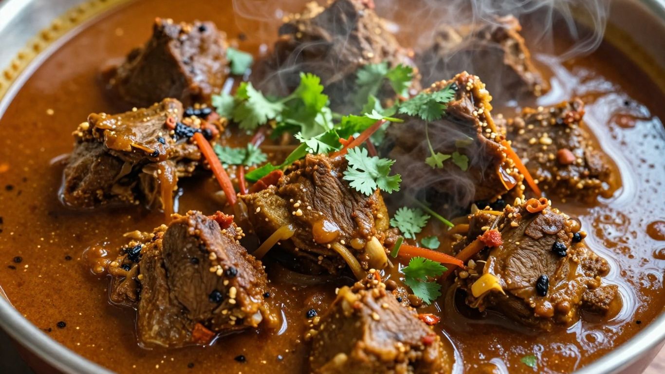 Authentic Indian mutton curry with spices and cilantro.