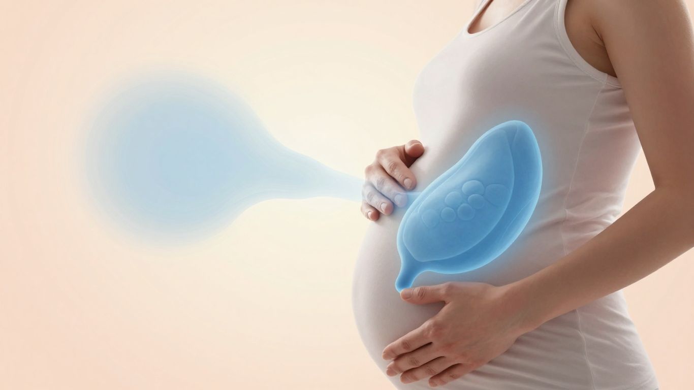 Pregnant woman with abstract thyroid symbol.