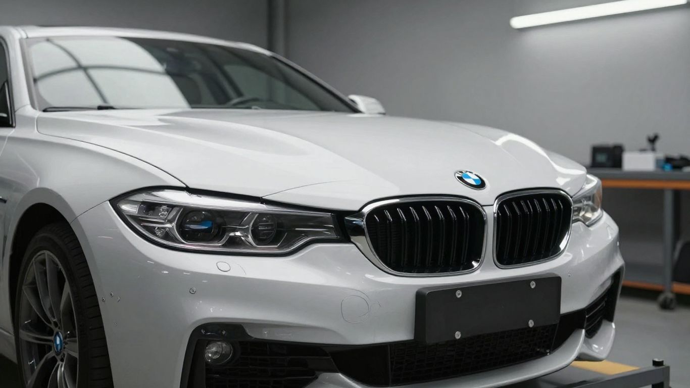 BMW body parts arranged in workshop