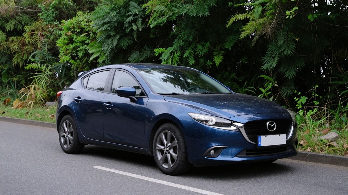 Gepflegter Mazda 3 auf einer ruhigen Landstraße