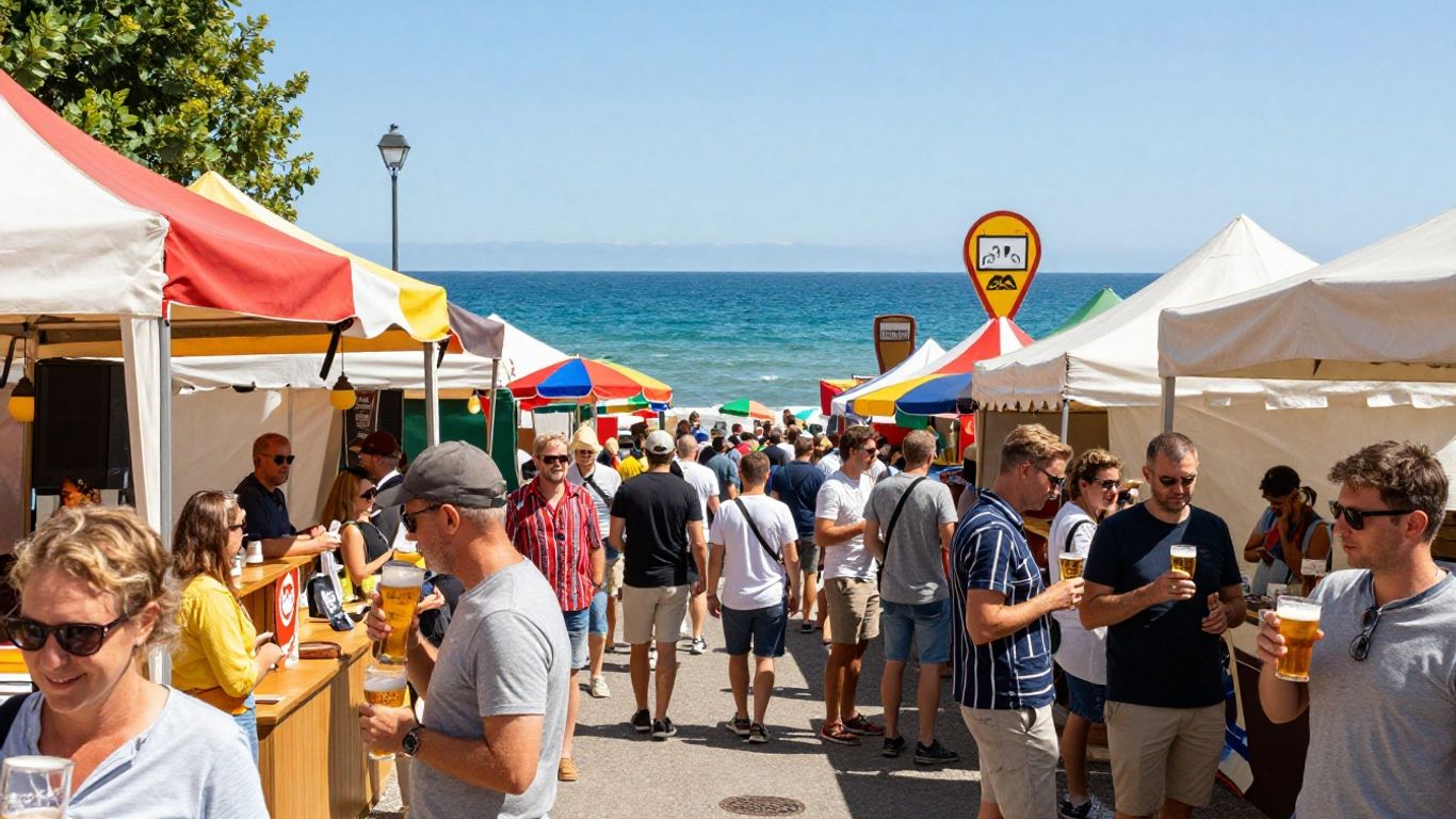 Biarritz Beer Festival with people enjoying craft beer outdoors.