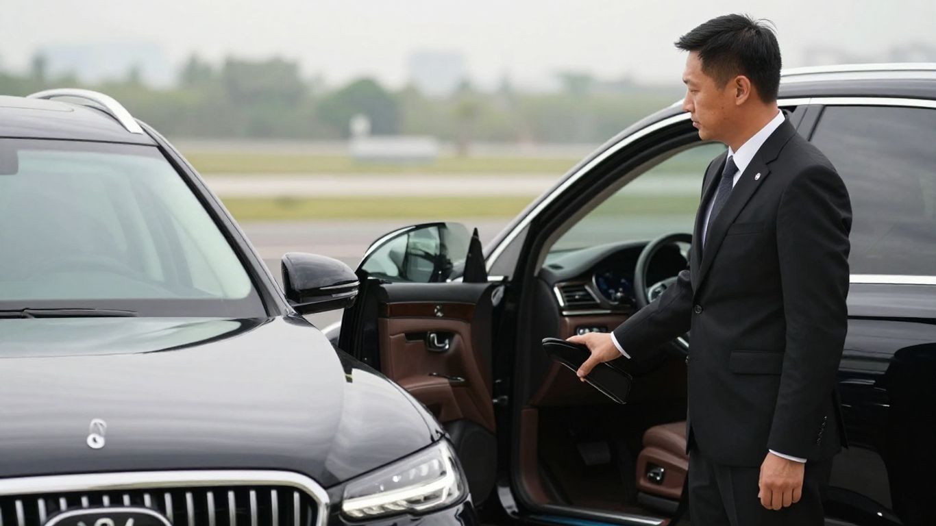 Professional chauffeur assisting traveler