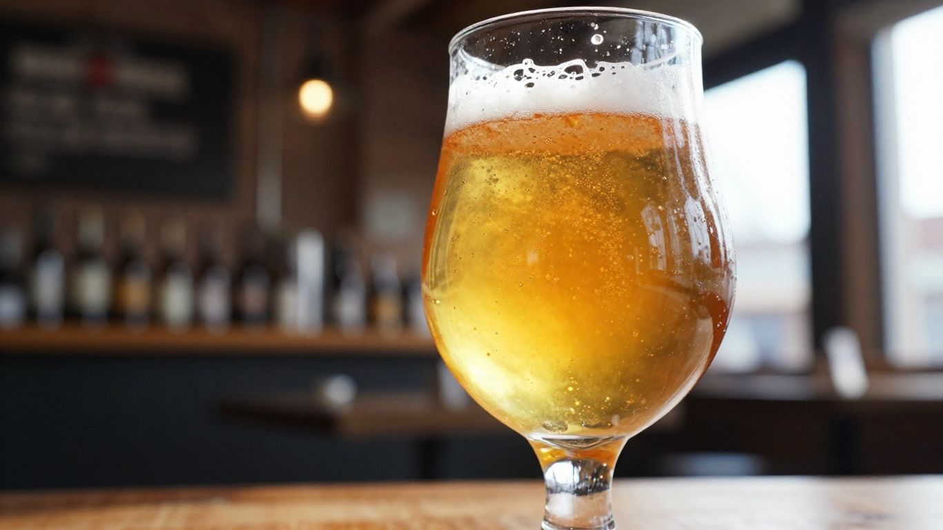 Craft beer in a glass at a brewery