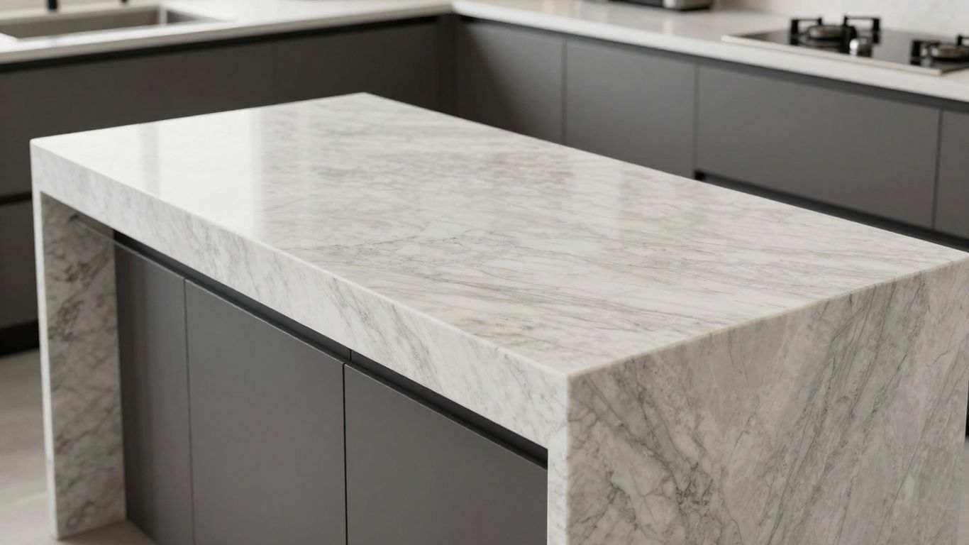Sleek quartz stone kitchen worktop