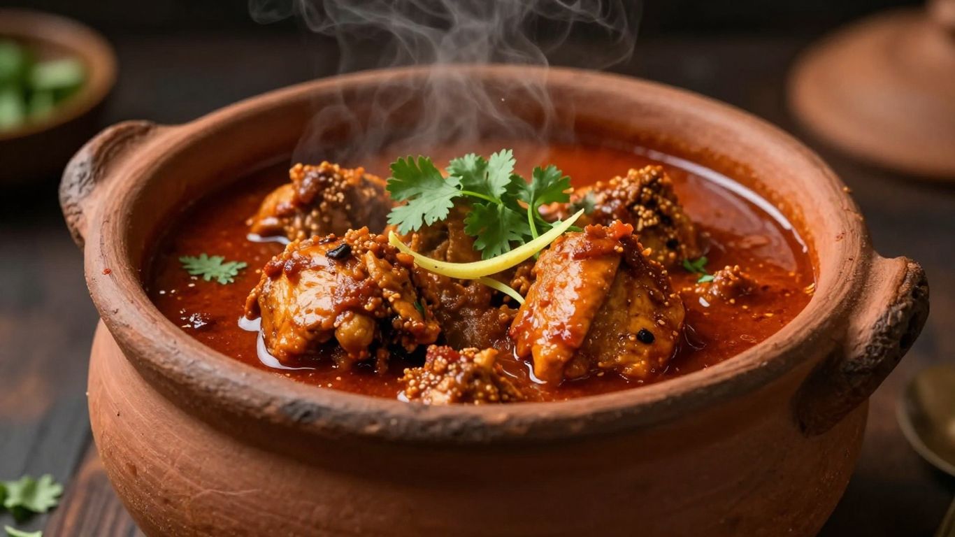 Authentic Desi chicken curry in a clay pot.