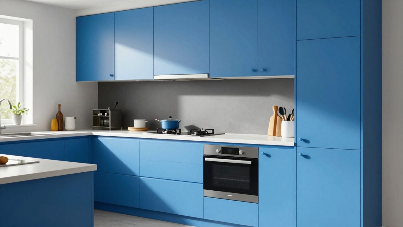 Newly painted kitchen cabinets in a bright, modern kitchen.