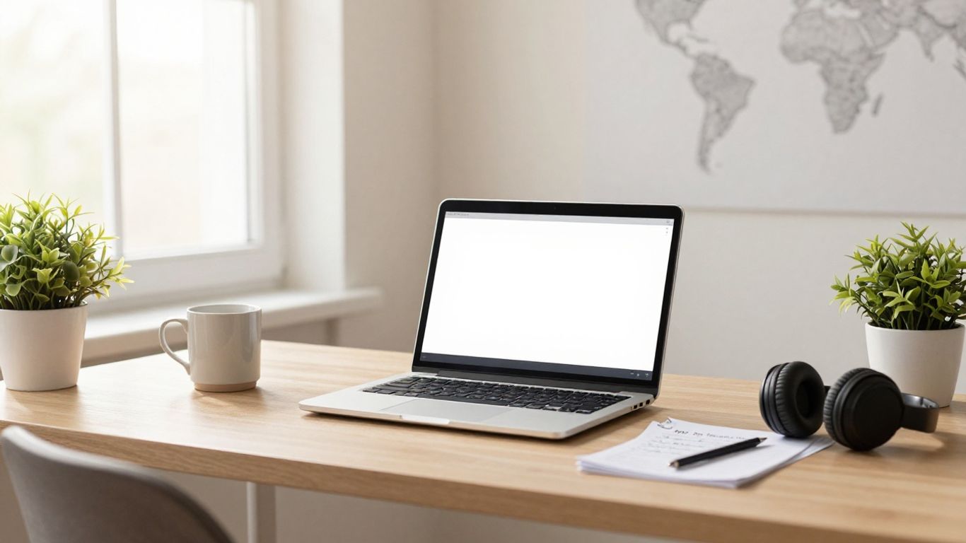 Laptop, notebook, and calm remote workspace