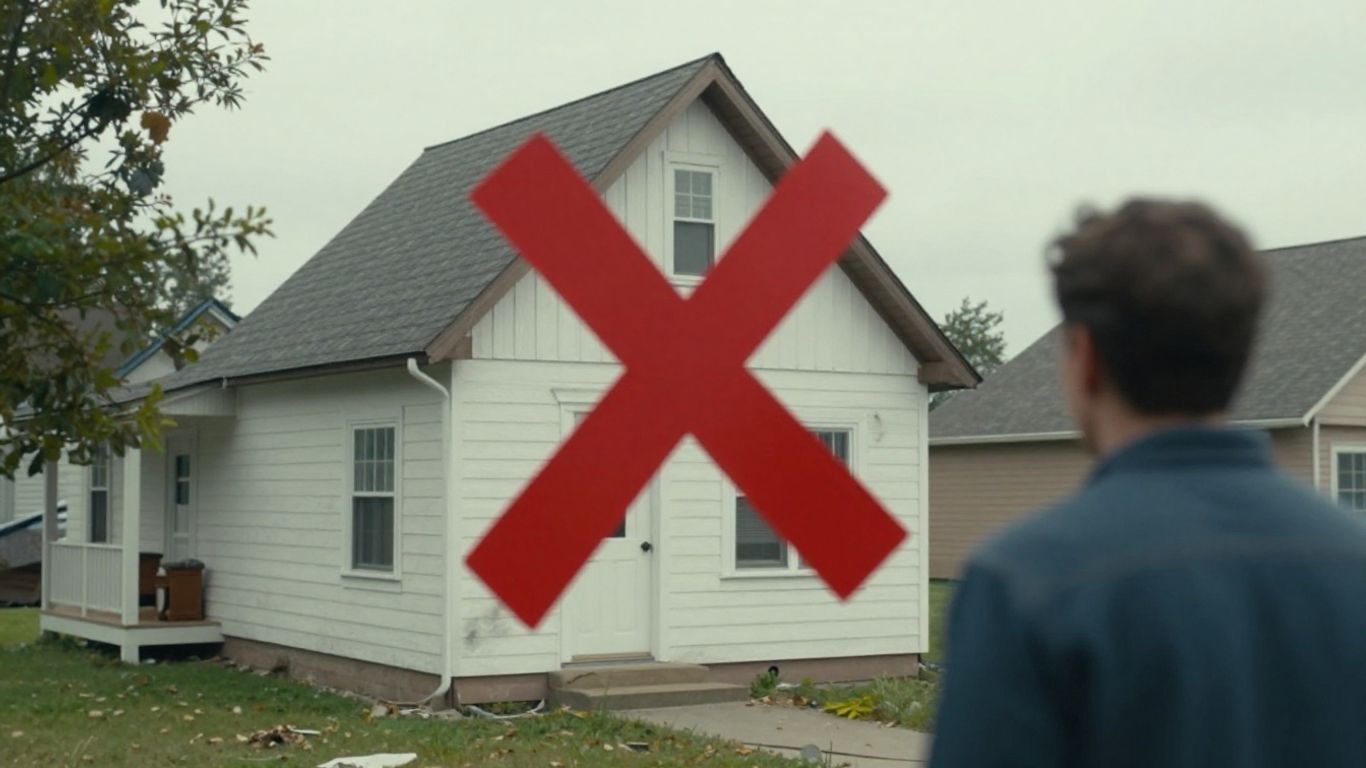 Casa inhabitada con marca de X roja.