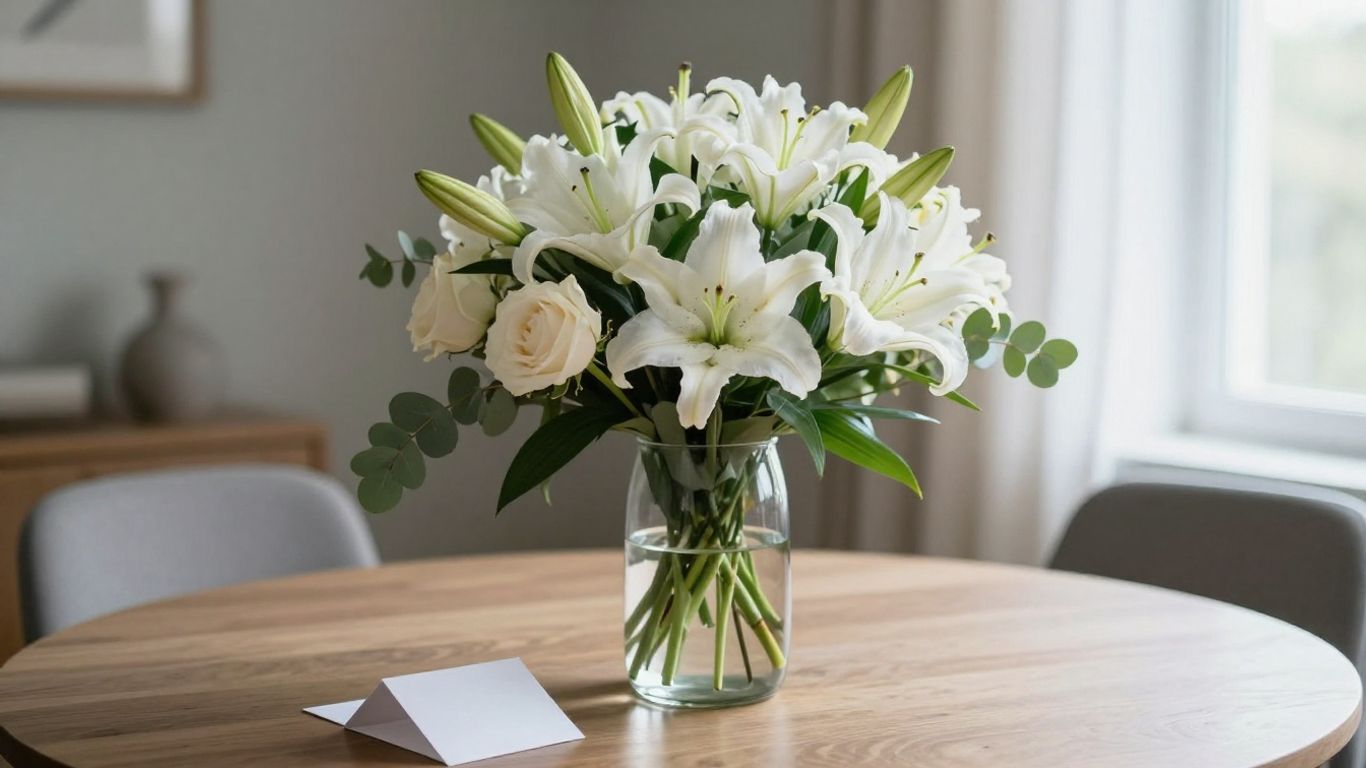 Soft sympathy bouquet in a quiet home