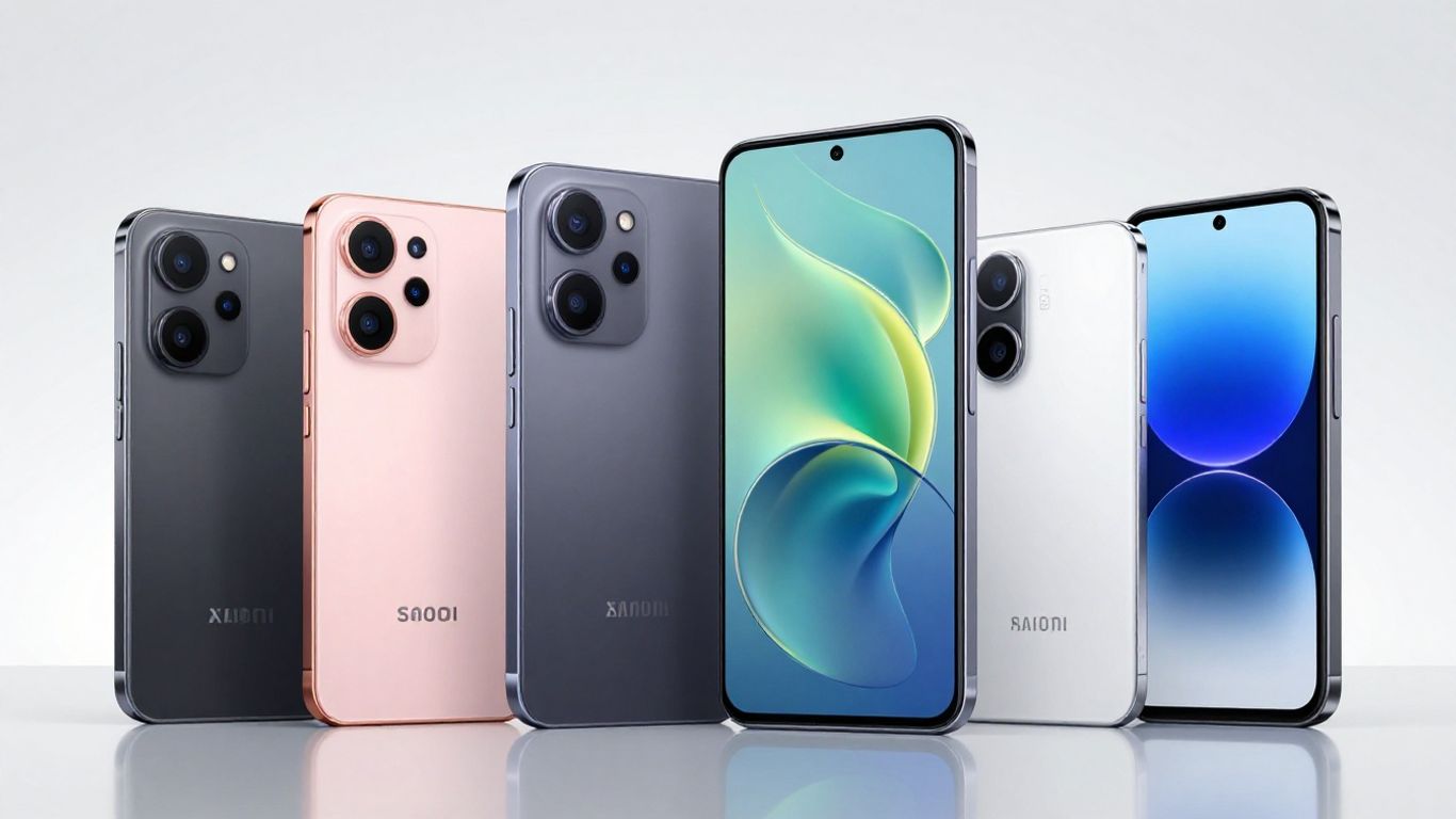 Smartphones Samsung, Apple e Xiaomi 5G em destaque.