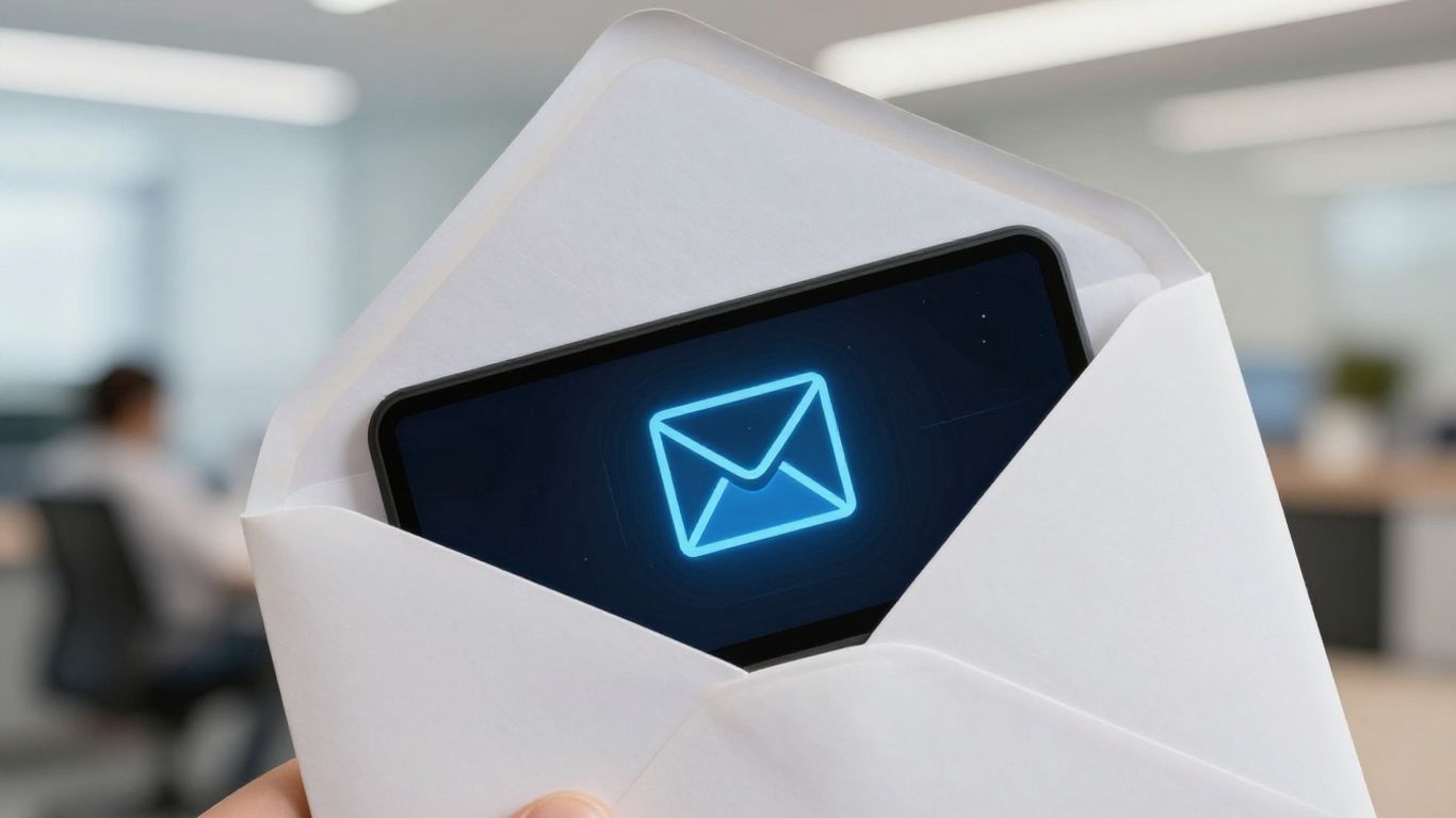 Email icon glowing inside an open envelope