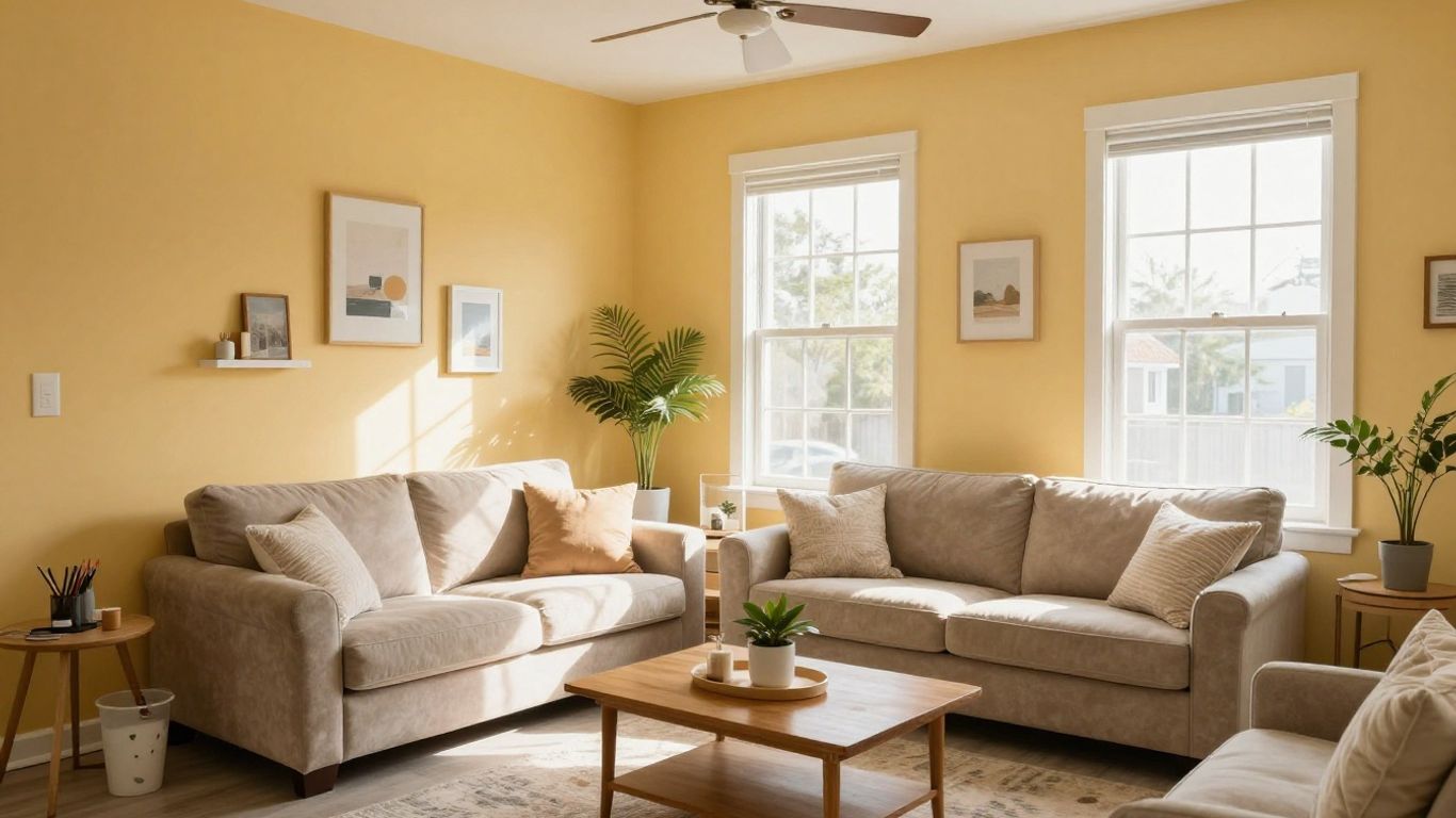 Freshly painted apartment living room with natural light.