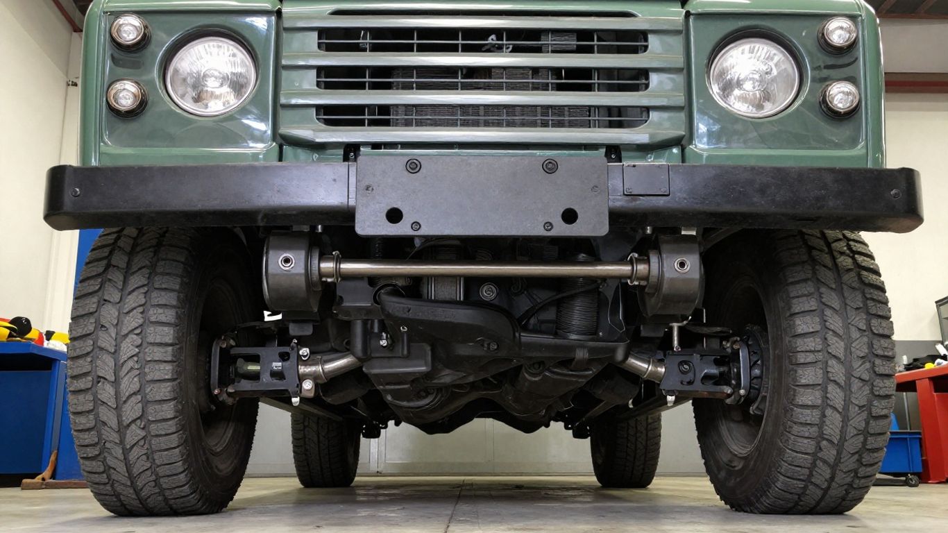 Underside view of a Land Rover driveline