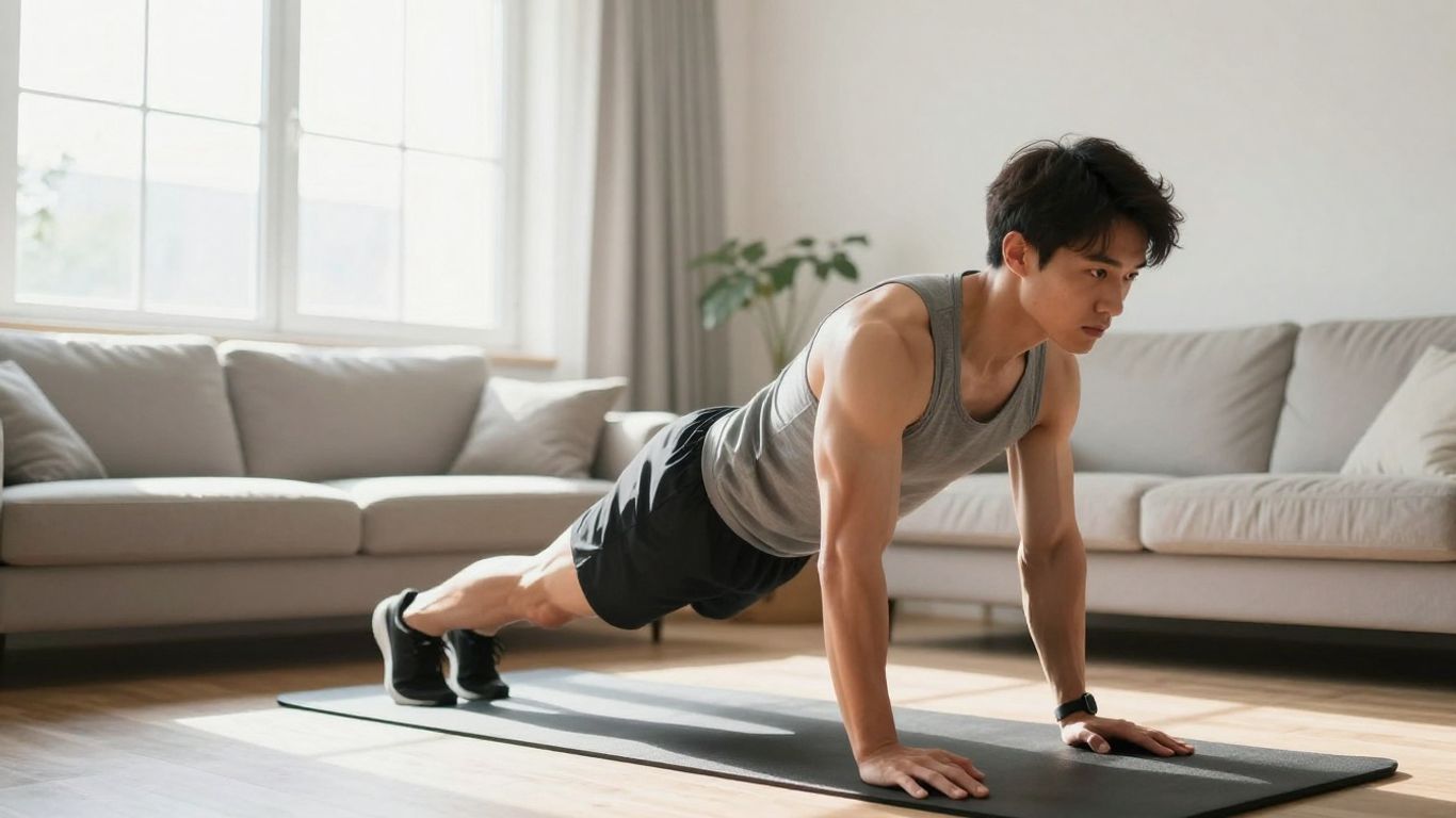 Person doing dumbbell rows at home for belly fat loss.