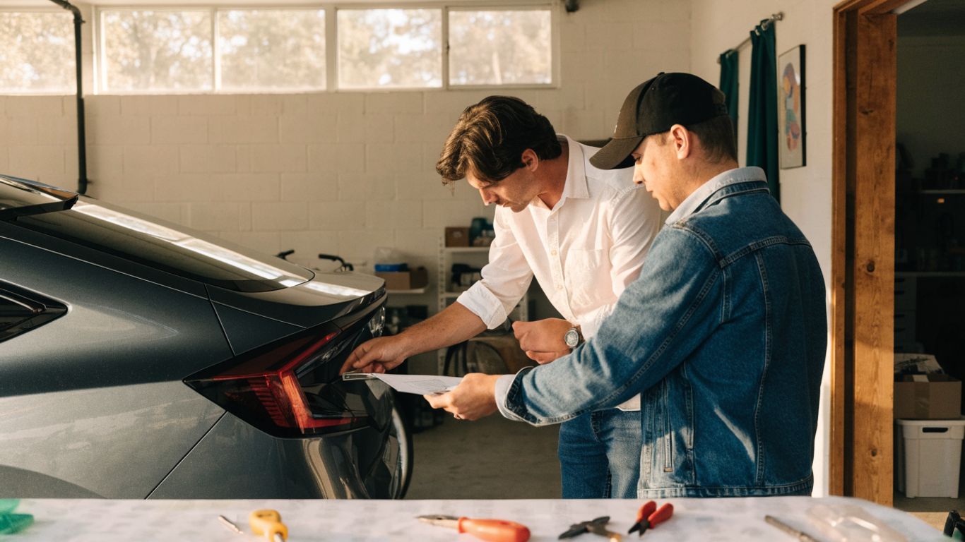 Owner checking vehicle details beside a Honda