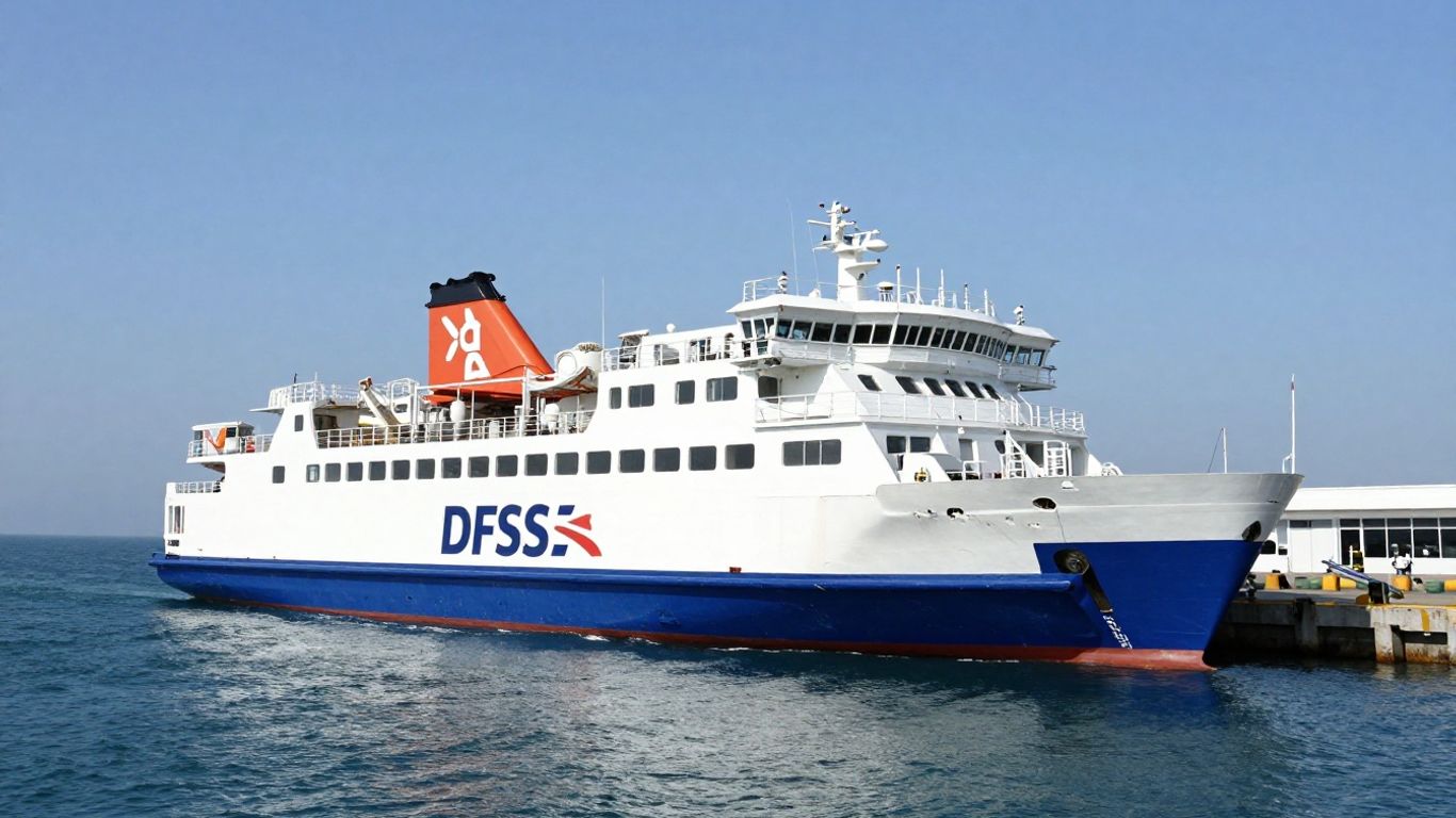 DFDS Seaways ferry at a port.