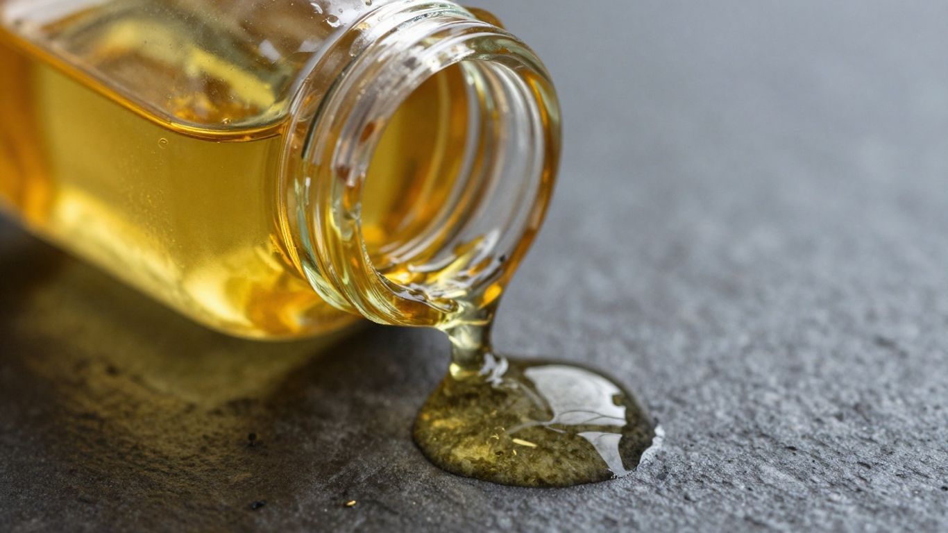Bottle of pure frankincense oil with drops on stone.