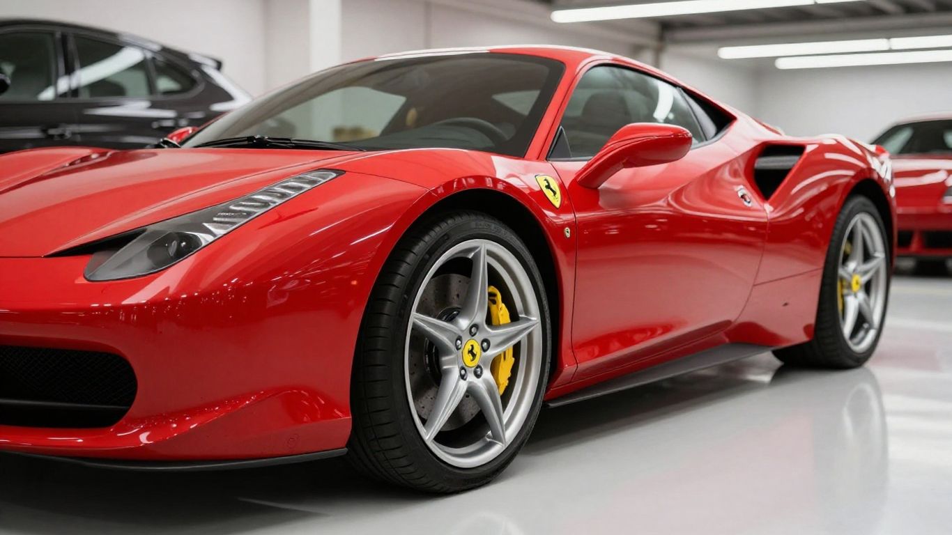 Red Ferrari 458 Italia in a garage