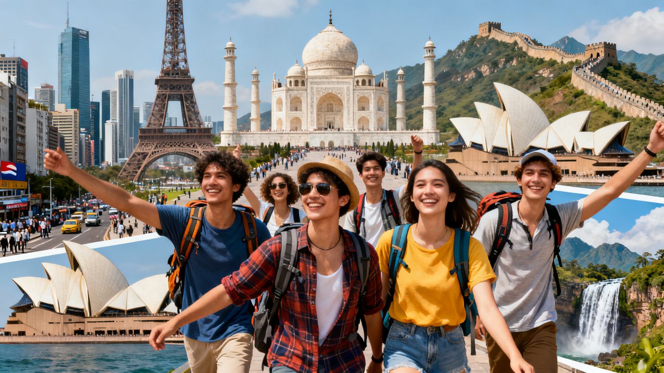 Young people traveling and exploring different countries.