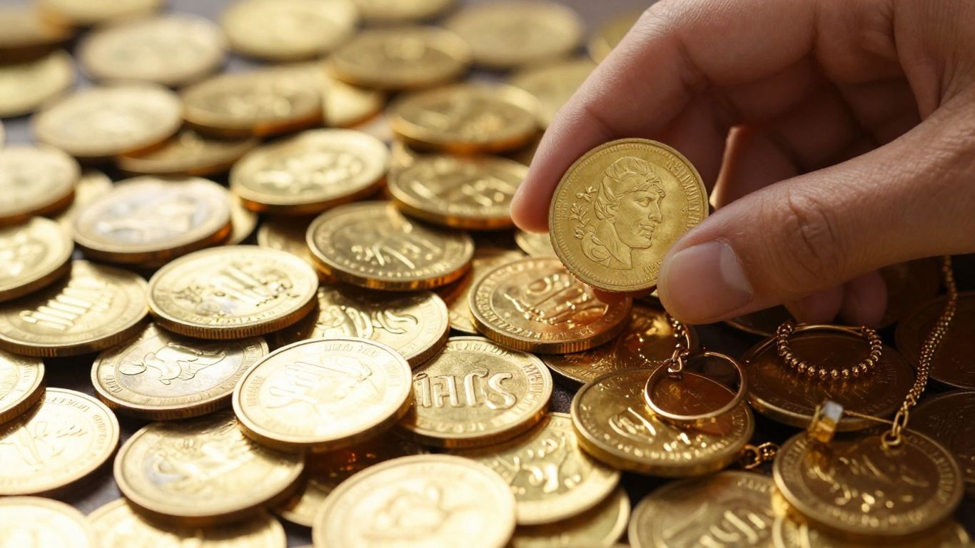 Vente d'or en période d'inflation, pièces et bijoux en or.