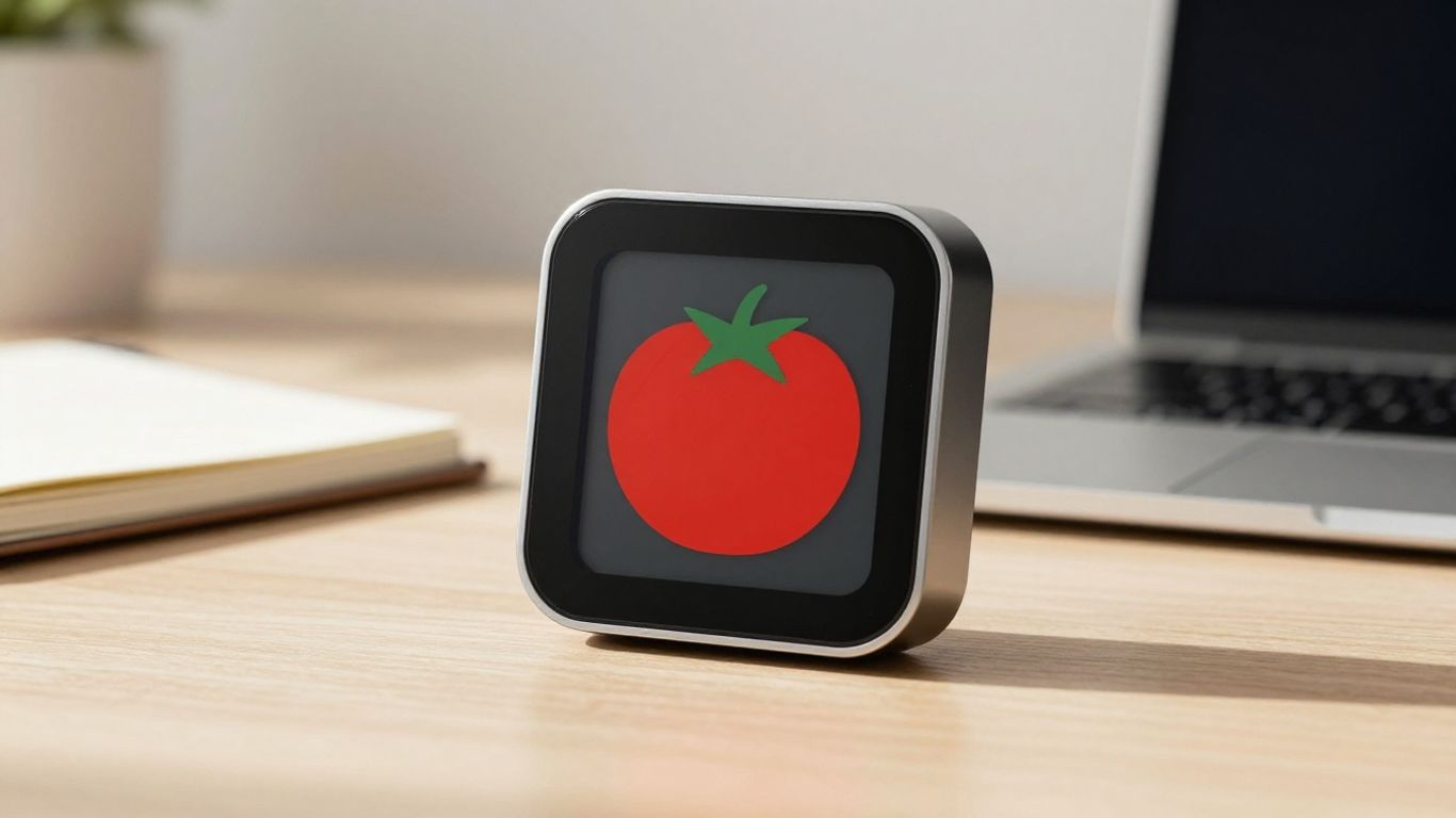 Digital timer with tomato icon on a desk