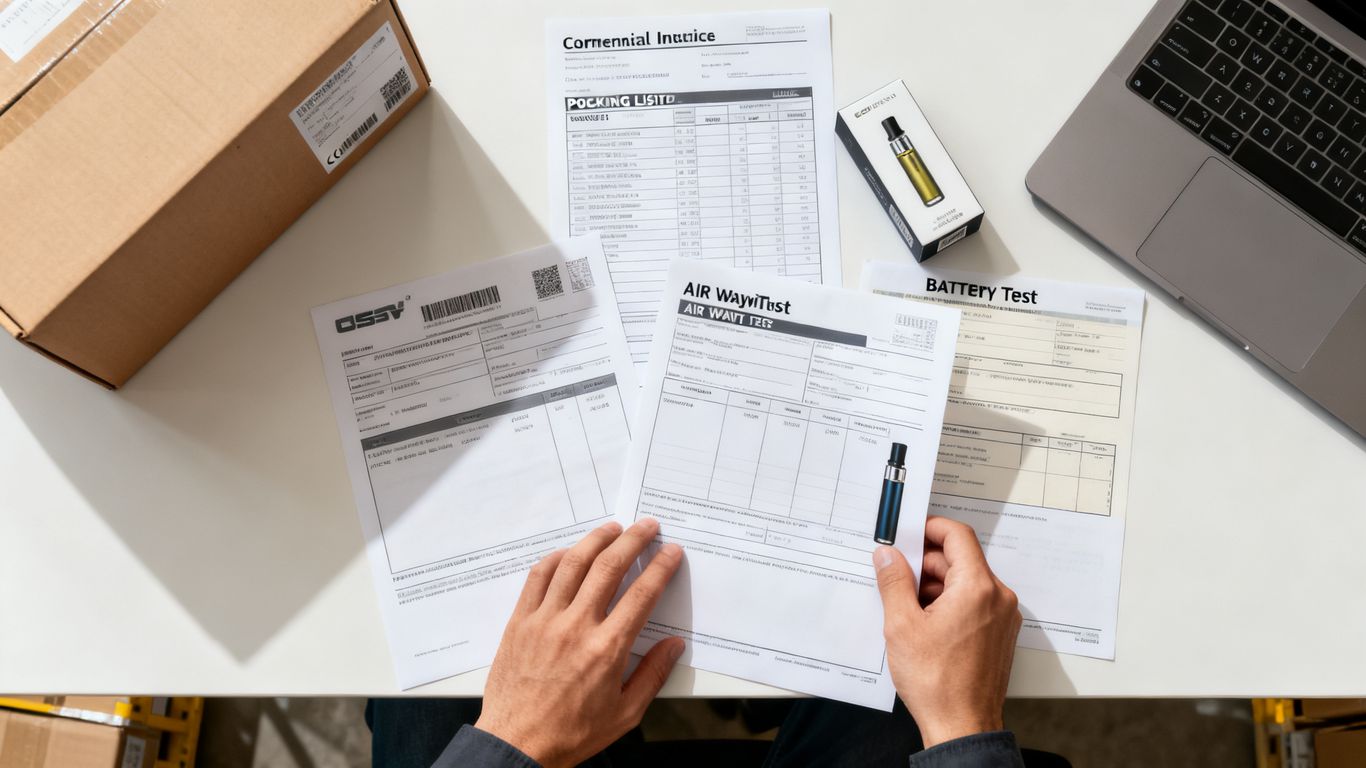 Shipping documents beside securely packed electronic devices
