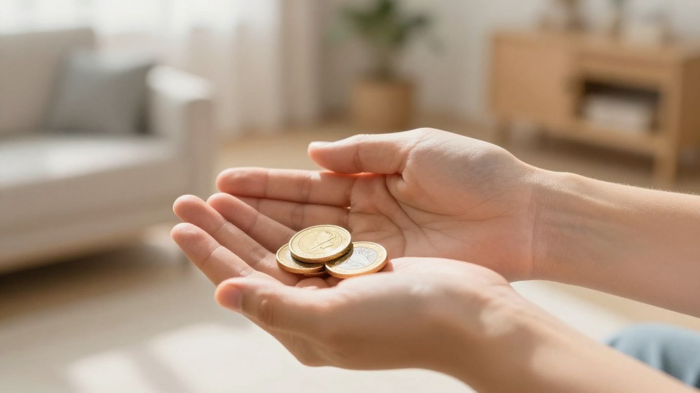 Hands placing a gold coin in a child's hand.