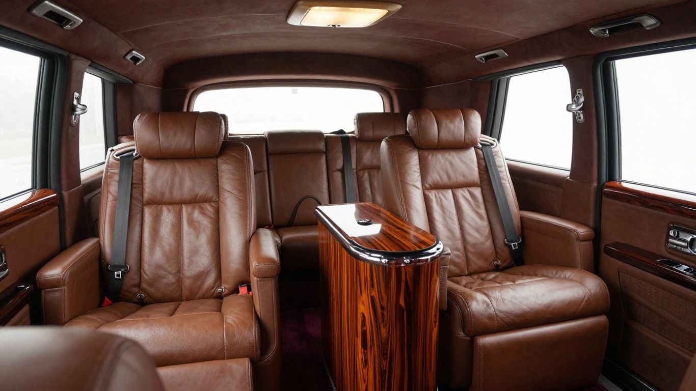 A sleek interior of a luxury limousine
