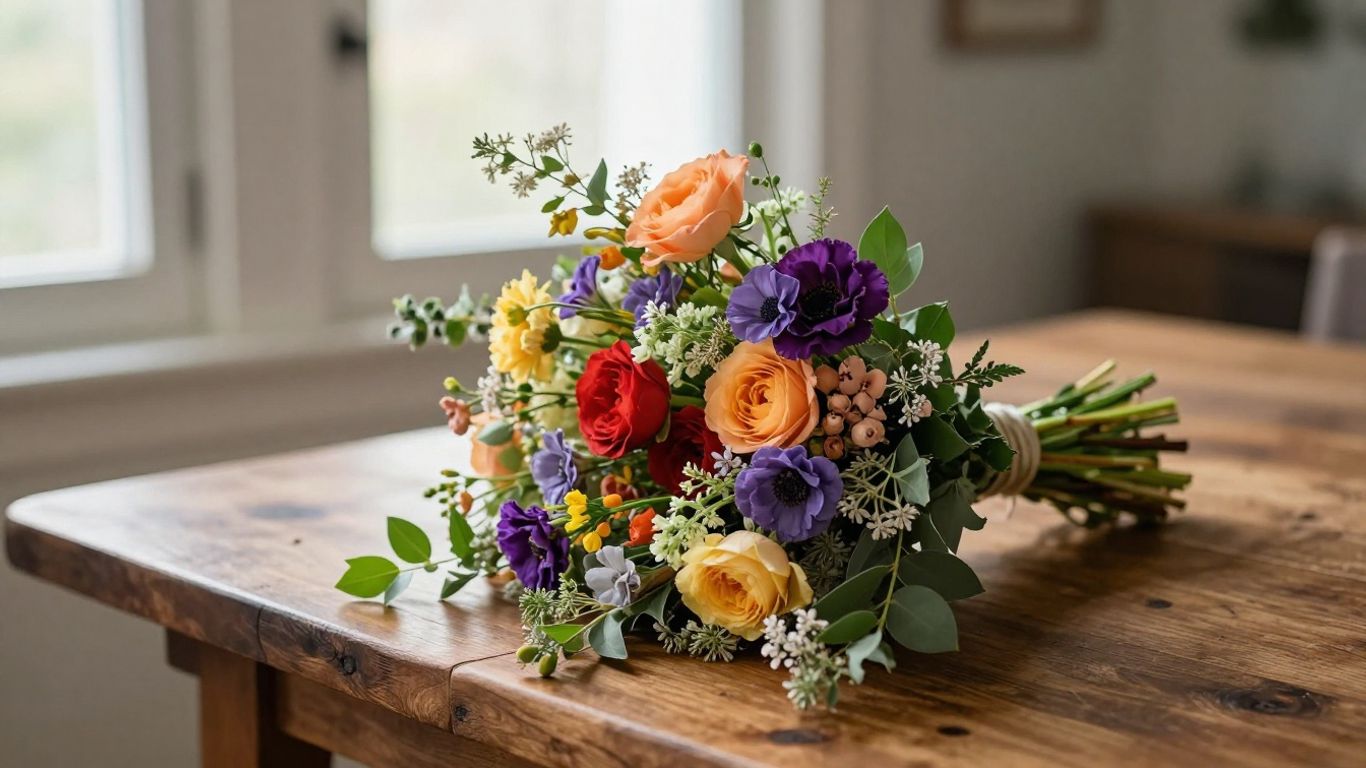 Floral arrangement on a wooden table