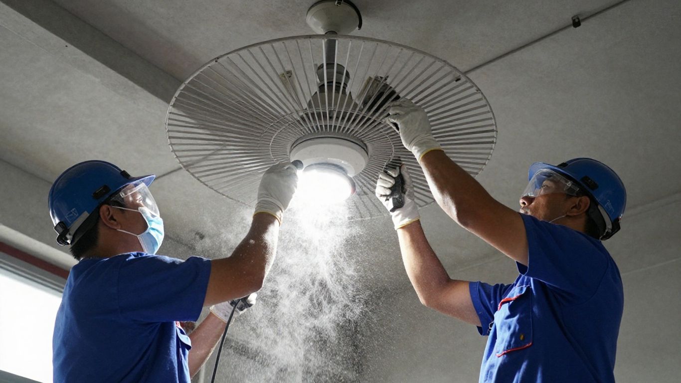 Cleaning high ceiling dust with professional services.