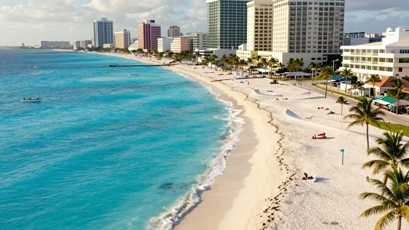 Cancun hotel coastline and turquoise Caribbean water