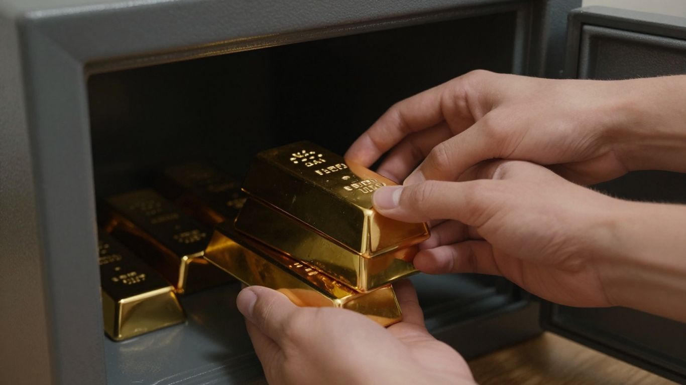 双手将金条放入家用保险箱。