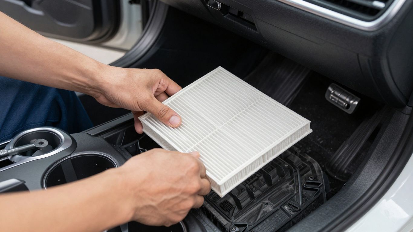 Mechanic installing cabin air filter