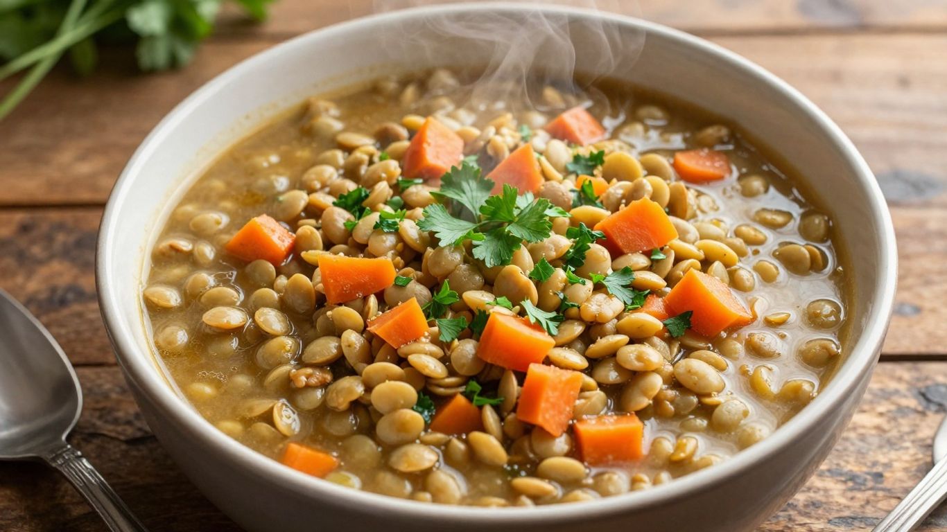 Hearty lentil stew with vegetables, perfect for Lenten season.