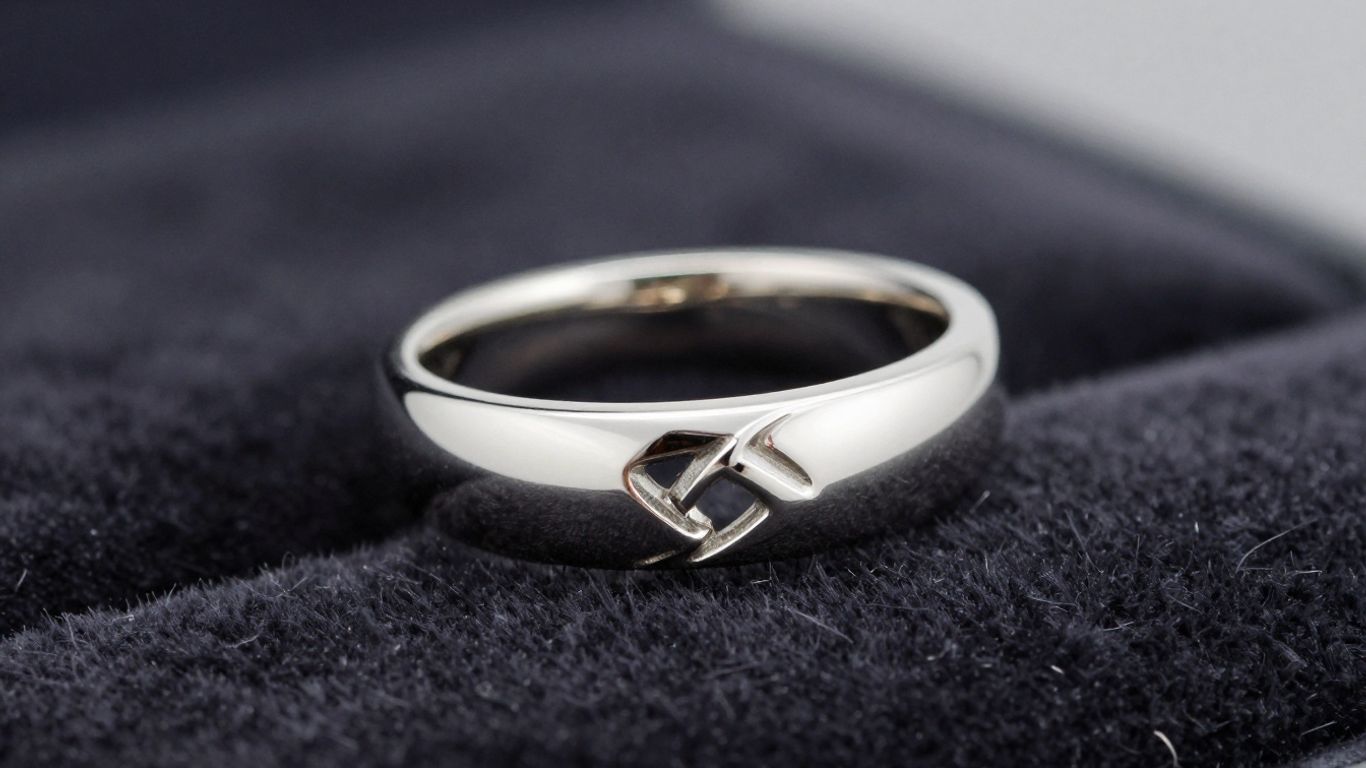 Bague en or blanc luxueuse sur fond sombre.