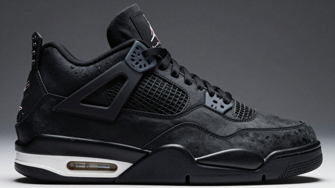 Air Jordan 4 negru, detaliu clasic reînviat.