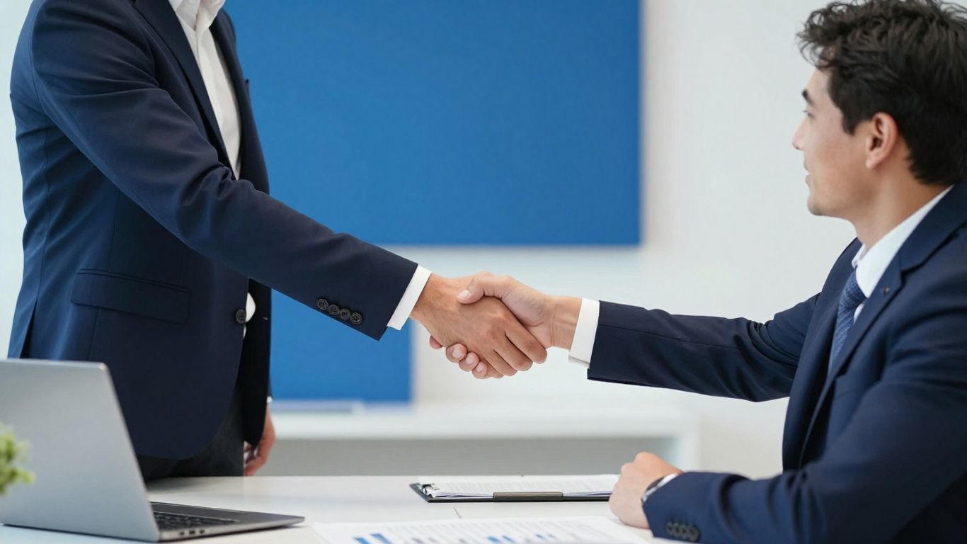 Zwei Männer im Anzug schütteln sich die Hände.