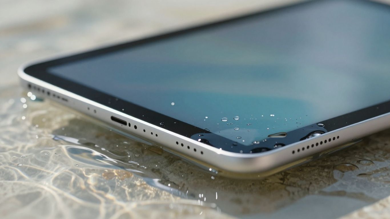 iPad submerged in water, water damage.