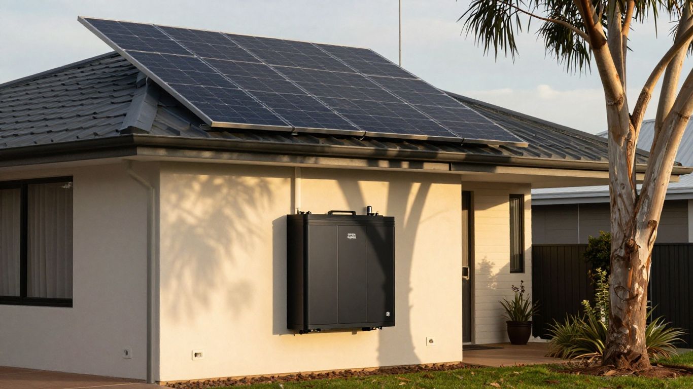 Solar battery beside Australian suburban home