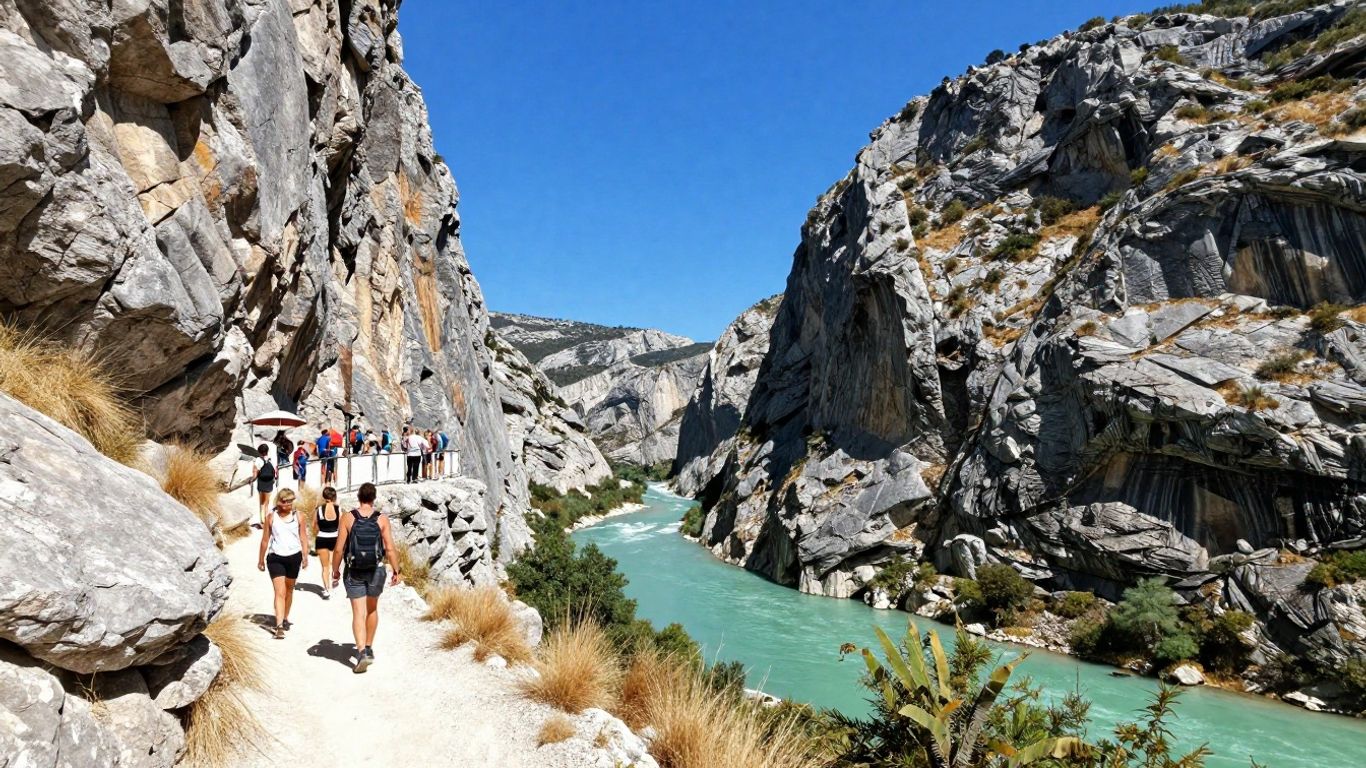 Busy summer viewpoint above the Verdon canyon