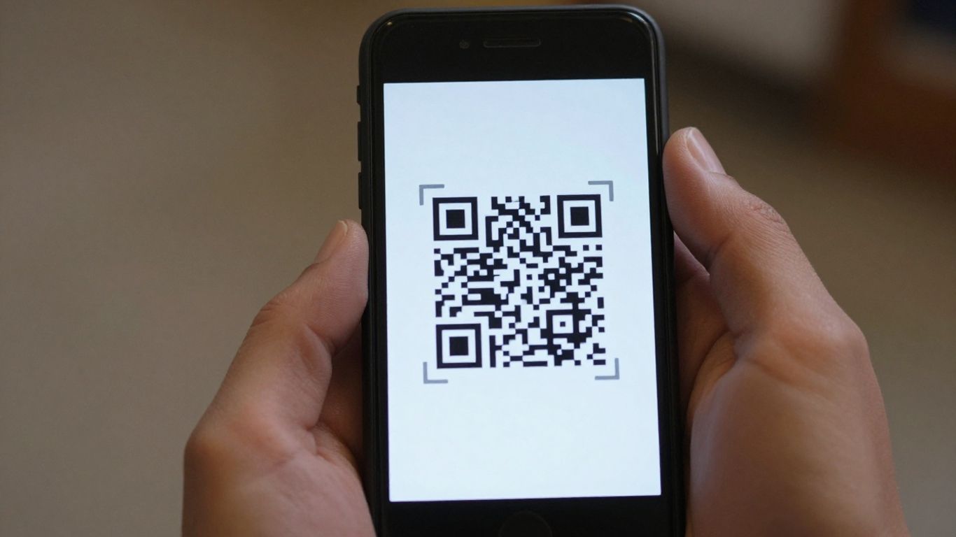 Smartphone scanning a QR code.