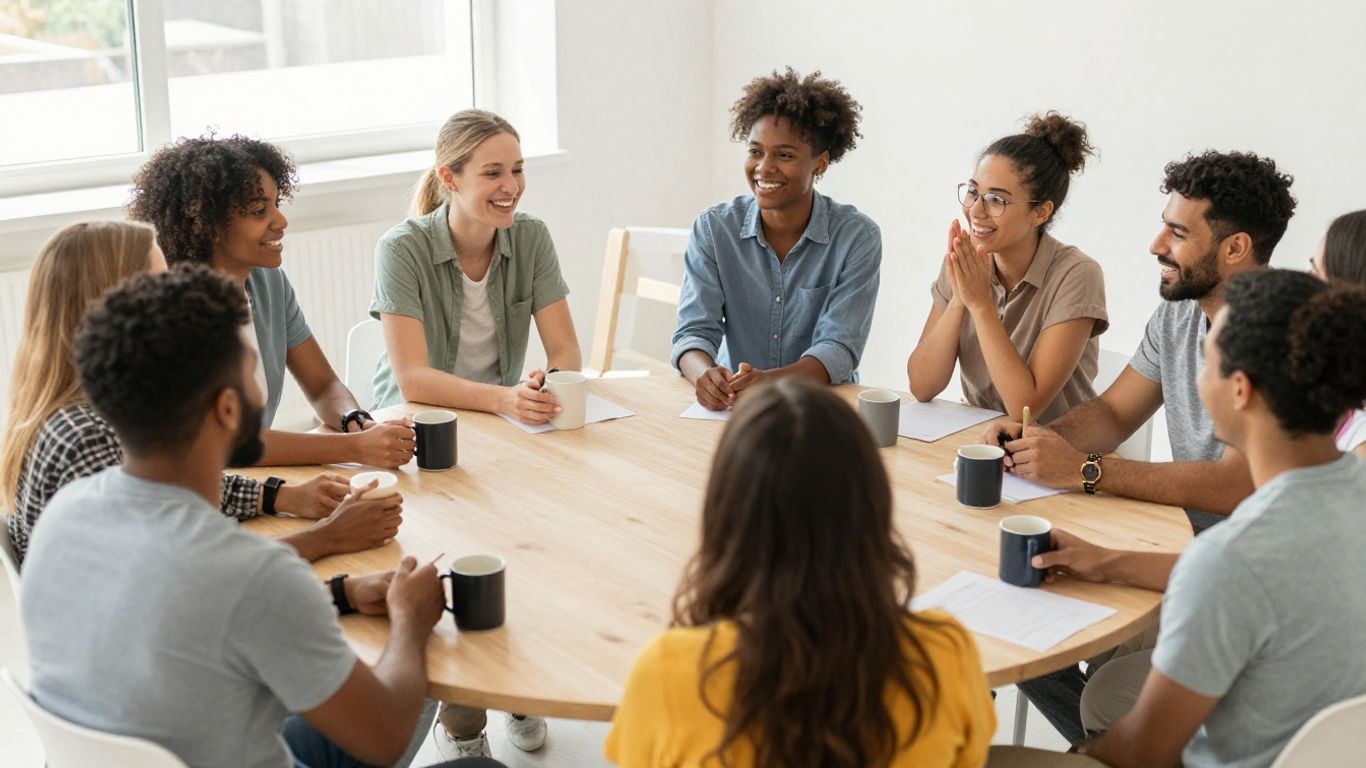 Grupo de personas conversando sobre estilo de vida saludable