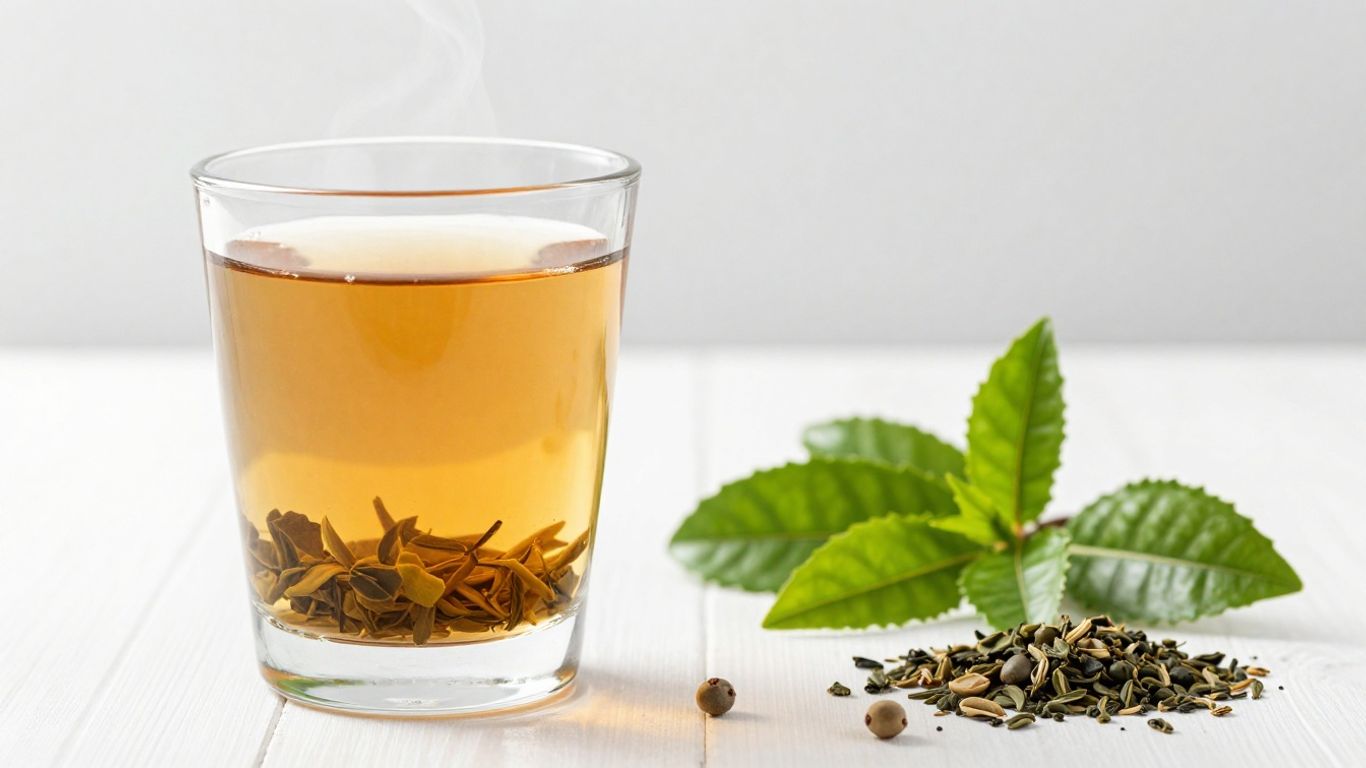 Herbalife N-R-G Tea with guarana and green leaves.