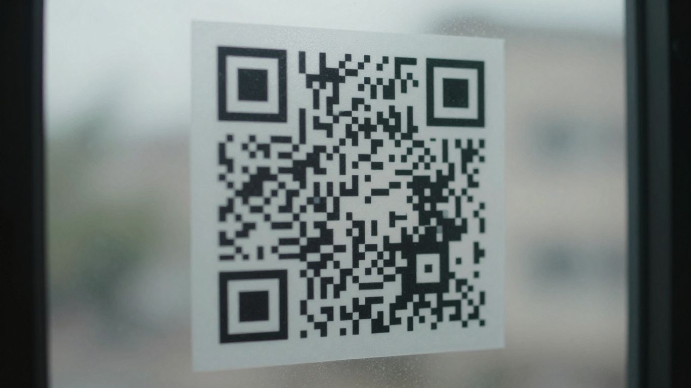 QR code on a window pane.