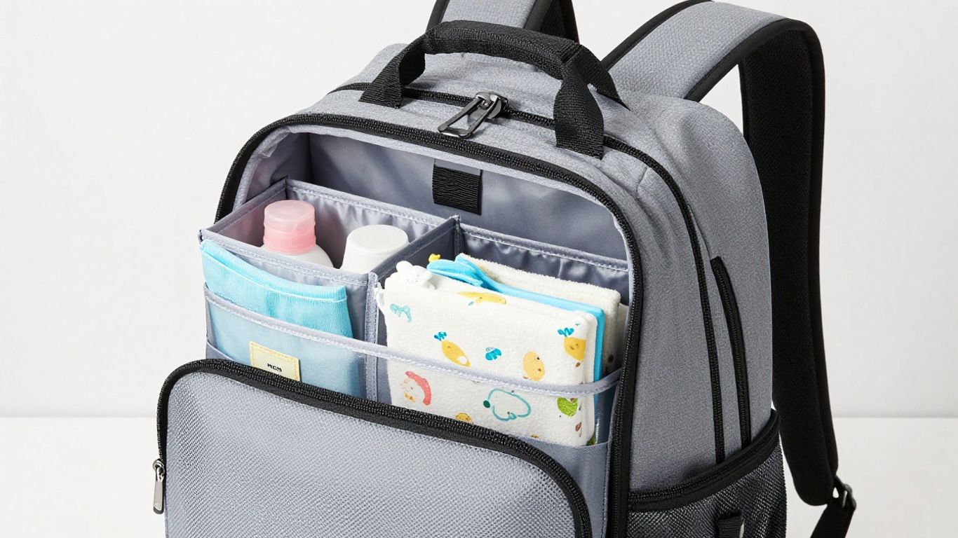 Mancro diaper bag backpack with organized compartments.
