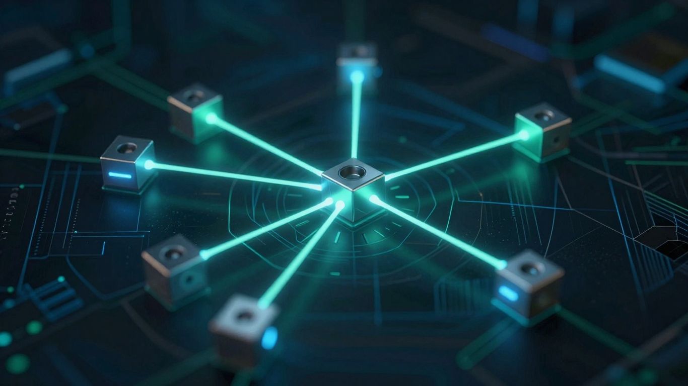 Interconnected digital blocks forming a network.