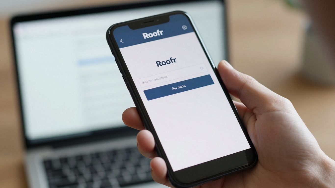 Roofr login screen on a smartphone.
