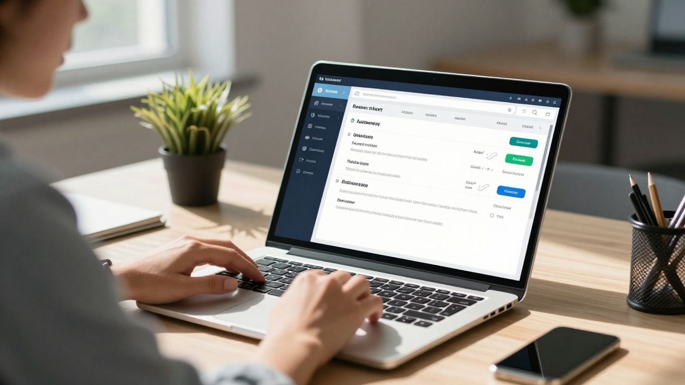 Automated Google review dashboard on laptop screen.