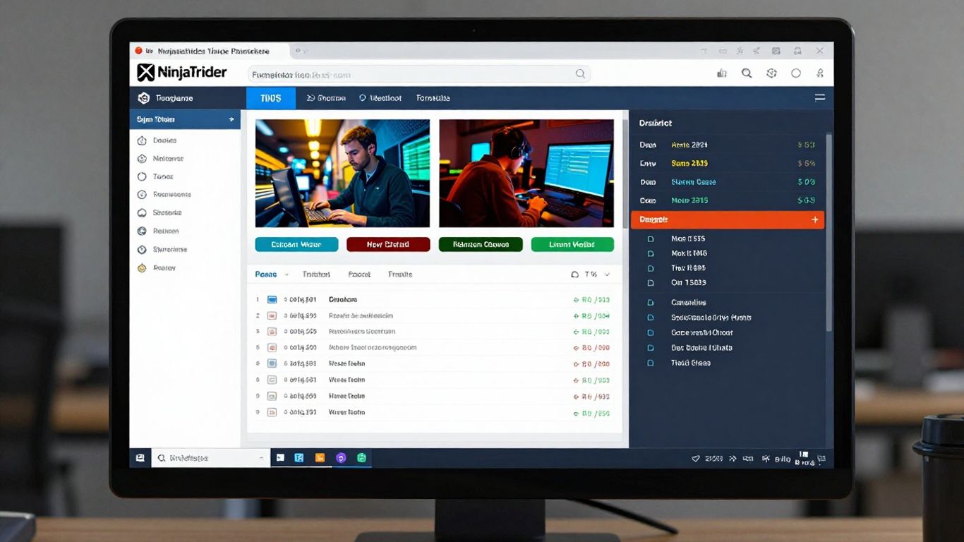 NinjaTrader trading platform interface with market data.